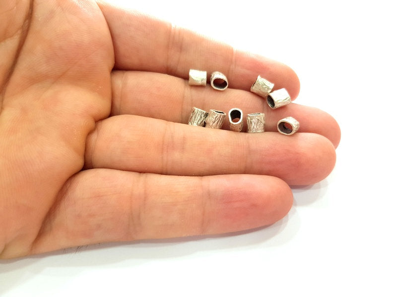 10 Antique Silver Plated Brass Tube Beads 6x6mm  G14113
