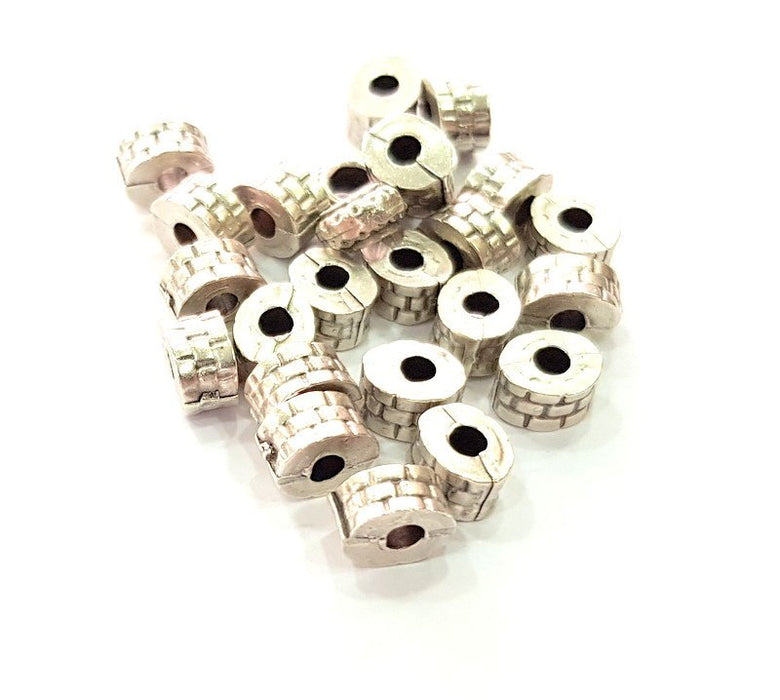 10 Silver Rondelle Beads Antique Silver Plated Beads 8mm  G14116