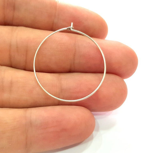 12 Pcs (6 pairs) Earring Loops Earring Circles Earring Hoops Silver Plated Brass,Findings ( 30 mm )  G14124