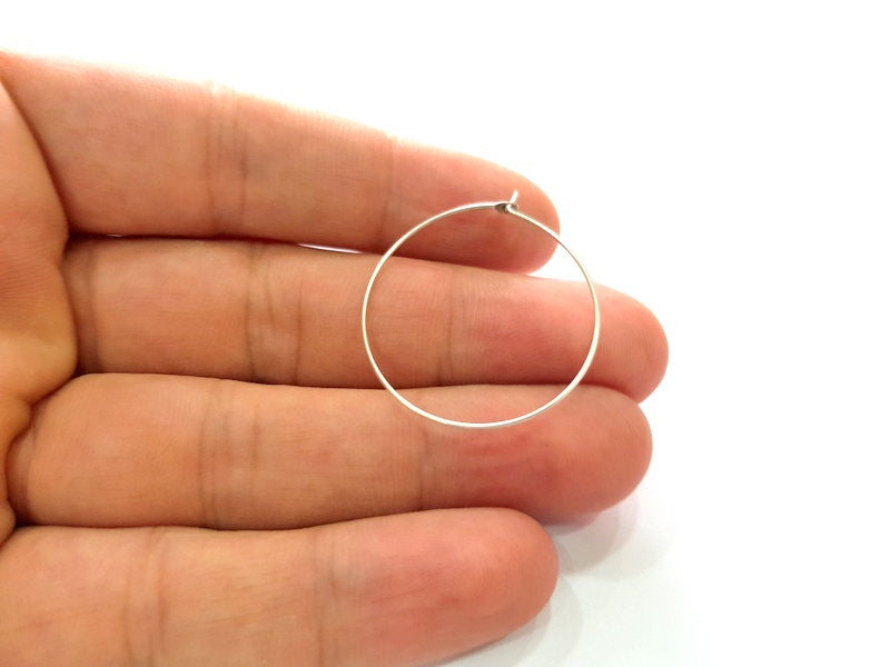 12 Pcs (6 pairs) Earring Loops Earring Circles Earring Hoops Silver Plated Brass,Findings ( 30 mm )  G14124