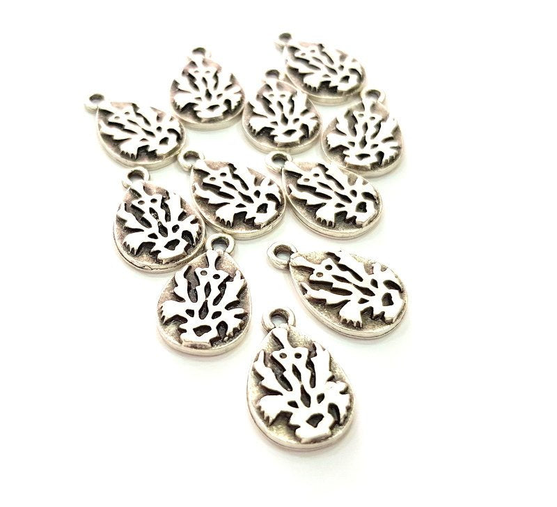 6 Drop Charm Silver Charms Antique Silver Plated Metal (21x13mm) G14127