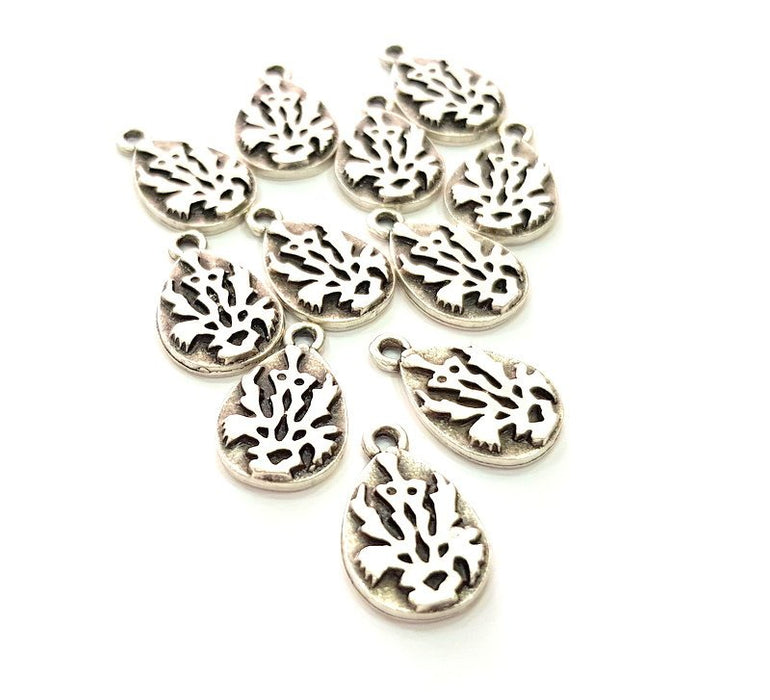 6 Drop Charm Silver Charms Antique Silver Plated Metal (21x13mm) G14127