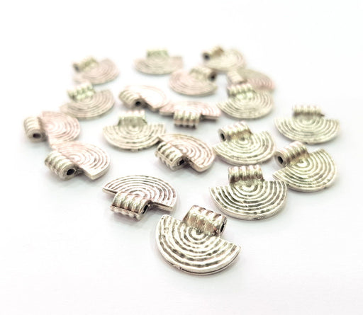 10 Fan Charms Semi Circle Charm Silver Charms Antique Silver Plated Metal (14x12mm) G14129