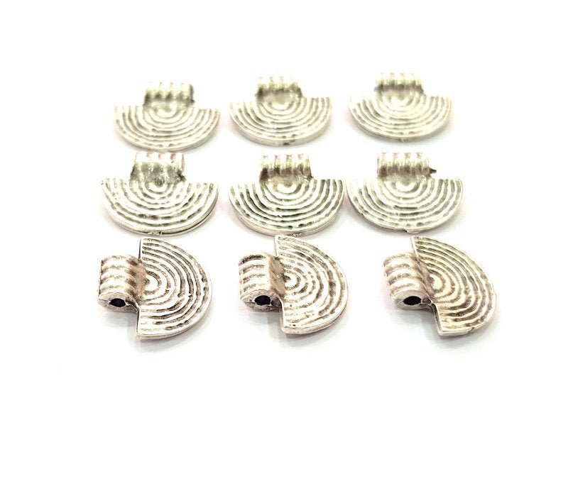 10 Fan Charms Semi Circle Charm Silver Charms Antique Silver Plated Metal (14x12mm) G14129