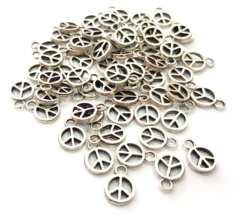 30 Peace Charm Silver Charms Antique Silver Plated Metal (8mm) G14131