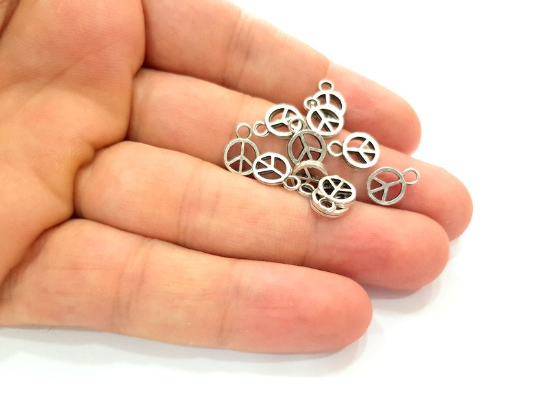 30 Peace Charm Silver Charms Antique Silver Plated Metal (8mm) G14131