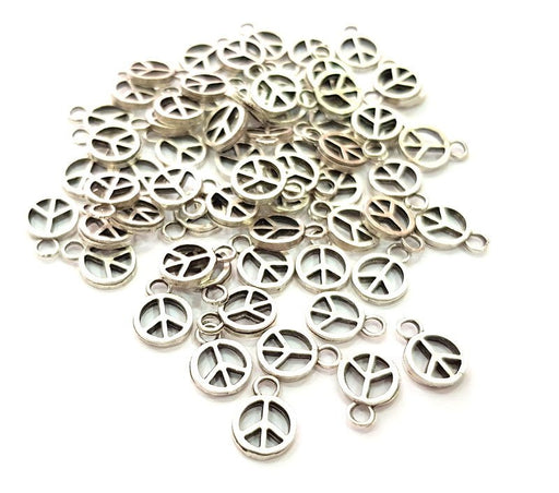 30 Peace Charm Silver Charms Antique Silver Plated Metal (8mm) G14131