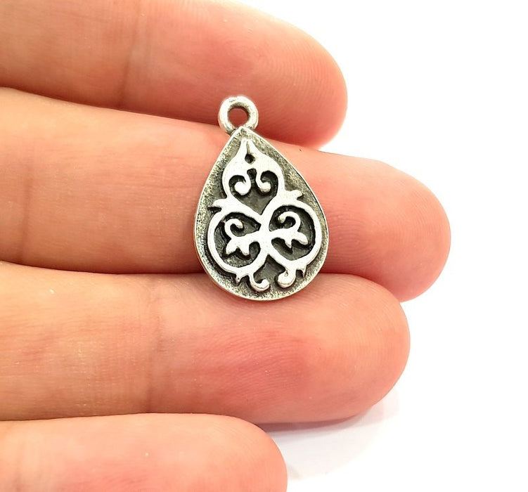 6 Drop Charm Silver Charms Antique Silver Plated Metal (23x15mm) G14132