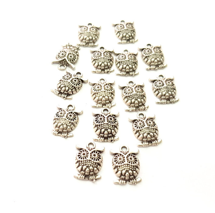 20 Owl Charm Silver Charms Antique Silver Plated Metal (16x11mm) G14394