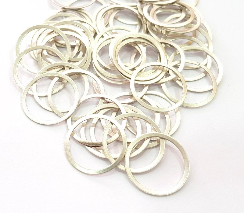 10 Silver Circle Connector Antique Silver Plated Brass (22 mm)  G14134