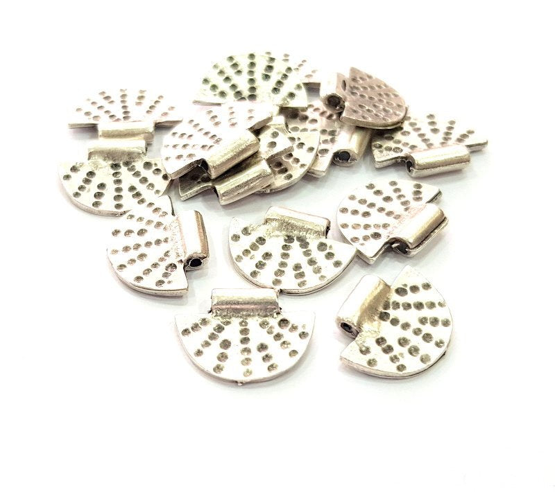 10 Semi Circle Charm Silver Charms Antique Silver Plated Metal (18x13mm) G14135