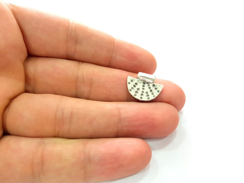 10 Semi Circle Charm Silver Charms Antique Silver Plated Metal (18x13mm) G14135