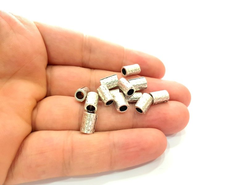 10 Silver Tube Beads Rondelle Beads Antique Silver Plated Beads 9x6mm  G14136