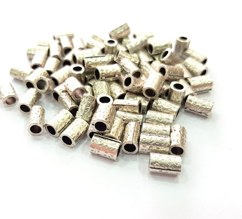 10 Silver Tube Beads Rondelle Beads Antique Silver Plated Beads 9x6mm  G14136