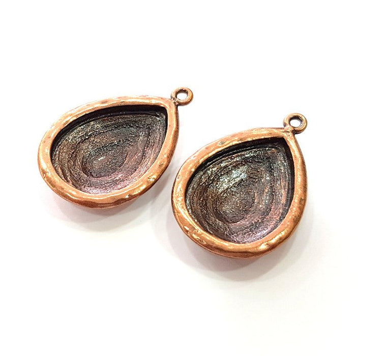 2 Copper Pendant Blank Mosaic Base inlay Blank Necklace Blank Resin Mountings Antique Copper Plated Metal (30x20 mm blank)  G14137