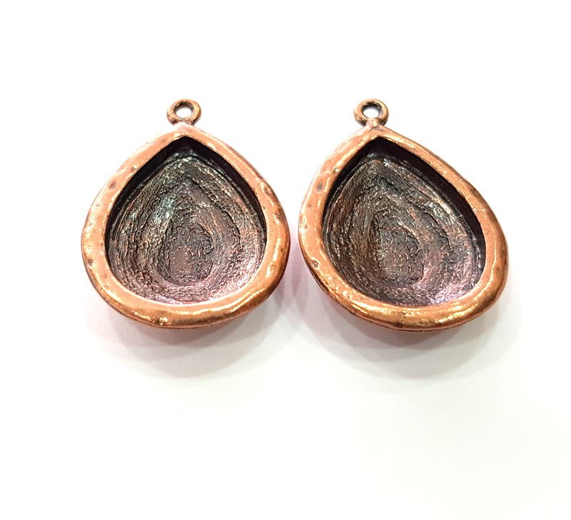 2 Copper Pendant Blank Mosaic Base inlay Blank Necklace Blank Resin Mountings Antique Copper Plated Metal (30x20 mm blank)  G14137