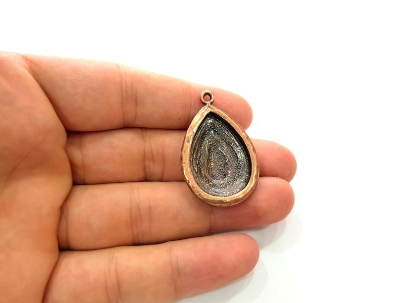 2 Copper Pendant Blank Mosaic Base inlay Blank Necklace Blank Resin Mountings Antique Copper Plated Metal (30x20 mm blank)  G14137