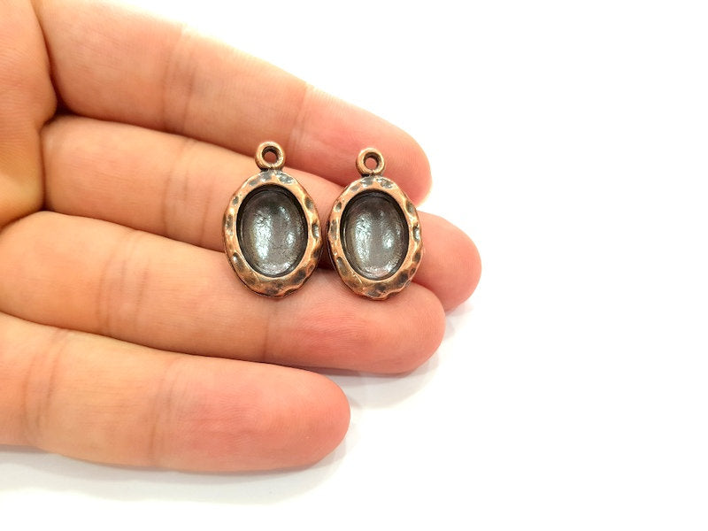 2 Copper Pendant Blank Mosaic Base inlay Blank Necklace Blank Resin Mountings Antique Copper Plated Metal (14x10 mm blank)  G14140