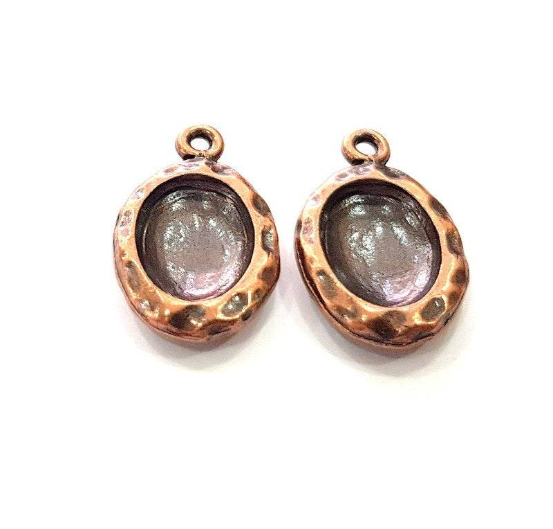 2 Copper Pendant Blank Mosaic Base inlay Blank Necklace Blank Resin Mountings Antique Copper Plated Metal (14x10 mm blank)  G14140