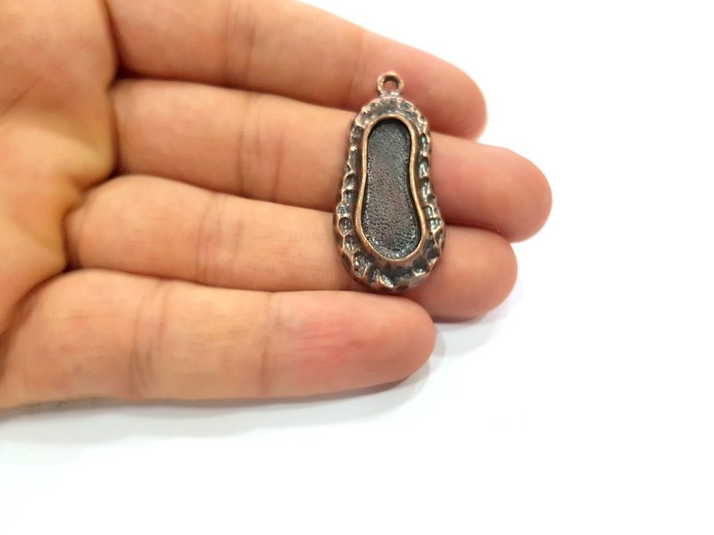 2 Copper Pendant Blank Mosaic Base inlay Blank Necklace Blank Resin Mountings Antique Copper Plated Metal (23x9 mm blank)  G14141