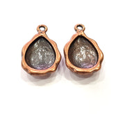 2 Copper Pendant Blank Mosaic Base inlay Blank Necklace Blank Resin Mountings Antique Copper Plated Metal (18x13 mm blank)  G14143