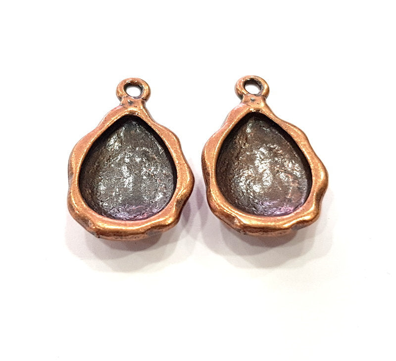 2 Copper Pendant Blank Mosaic Base inlay Blank Necklace Blank Resin Mountings Antique Copper Plated Metal (18x13 mm blank)  G14143