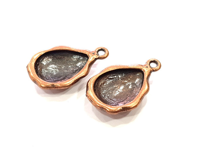 2 Copper Pendant Blank Mosaic Base inlay Blank Necklace Blank Resin Mountings Antique Copper Plated Metal (18x13 mm blank)  G14143
