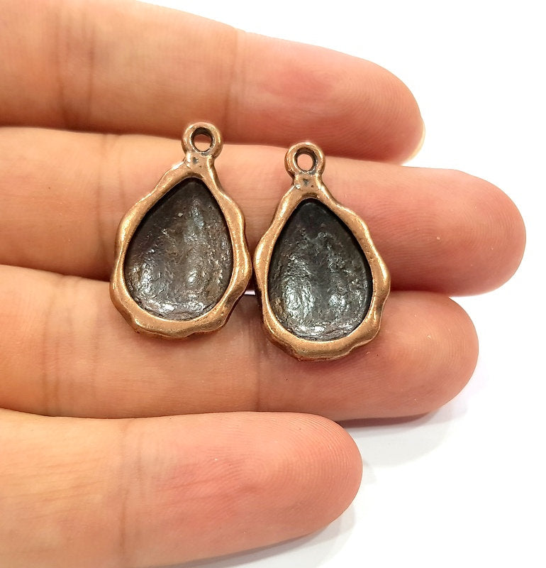 2 Copper Pendant Blank Mosaic Base inlay Blank Necklace Blank Resin Mountings Antique Copper Plated Metal (18x13 mm blank)  G14143