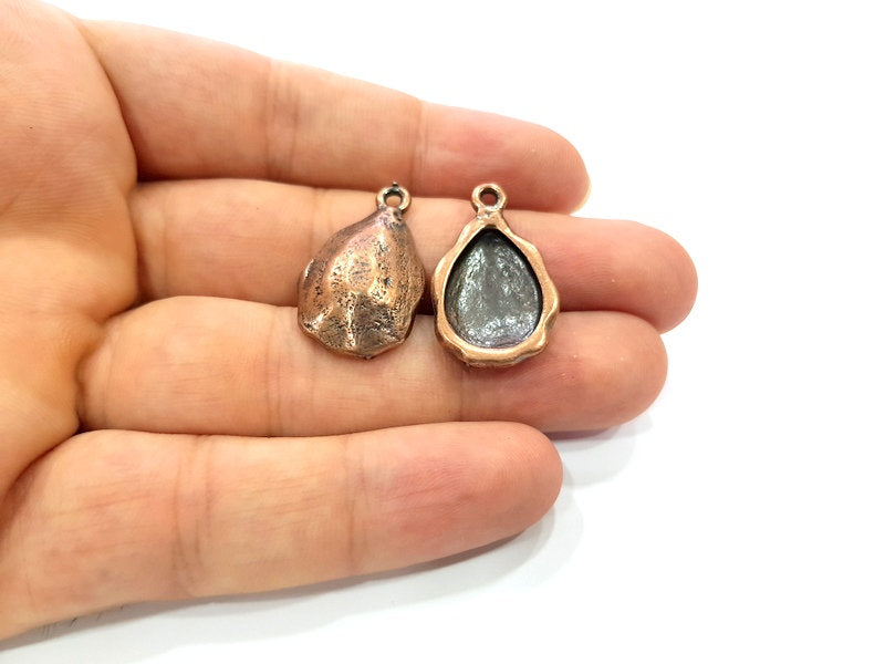 2 Copper Pendant Blank Mosaic Base inlay Blank Necklace Blank Resin Mountings Antique Copper Plated Metal (18x13 mm blank)  G14143
