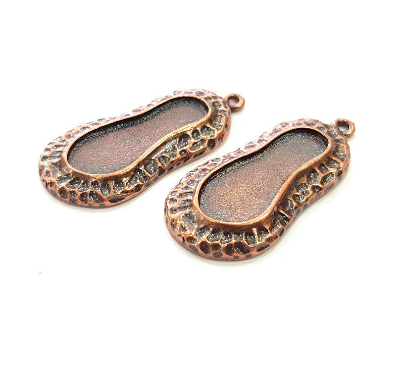 2 Copper Pendant Blank Mosaic Base inlay Blank Necklace Blank Resin Mountings Antique Copper Plated Metal (31x15 mm blank)  G14145