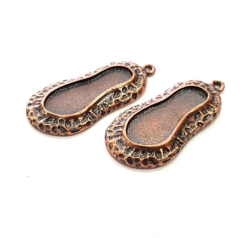 2 Copper Pendant Blank Mosaic Base inlay Blank Necklace Blank Resin Mountings Antique Copper Plated Metal (31x15 mm blank)  G14145