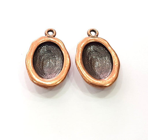 2 Copper Pendant Blank Mosaic Base inlay Blank Necklace Blank Resin Mountings Antique Copper Plated Metal (18x13 mm blank)  G14146