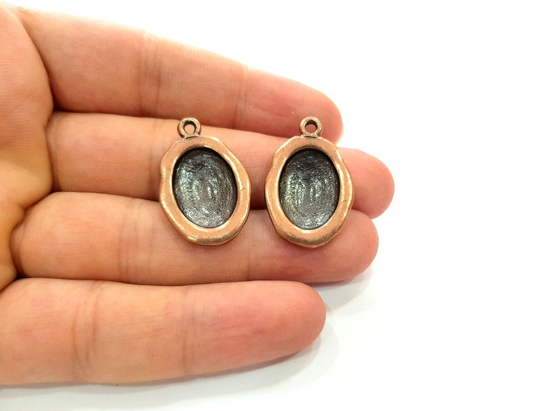 2 Copper Pendant Blank Mosaic Base inlay Blank Necklace Blank Resin Mountings Antique Copper Plated Metal (18x13 mm blank)  G14146