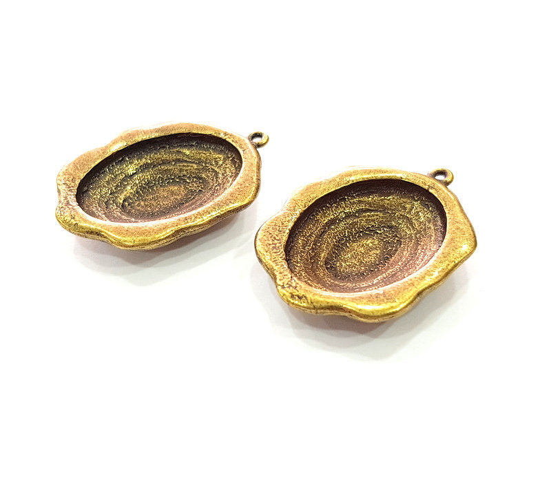2 Antique Bronze Pendant Blank inlay Blank Mosaic Blank Resin Blank Bezel Base Setting Mountings Antique Bronze Plated(29x20mm blank) G14155