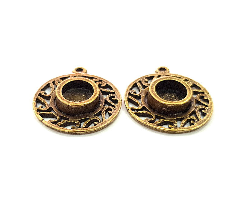2 Antique Bronze Pendant Blank inlay Blank Mosaic Blank Resin Blank Bezel Base Setting Mountings Antique Bronze Plated(8mm blank) G14178