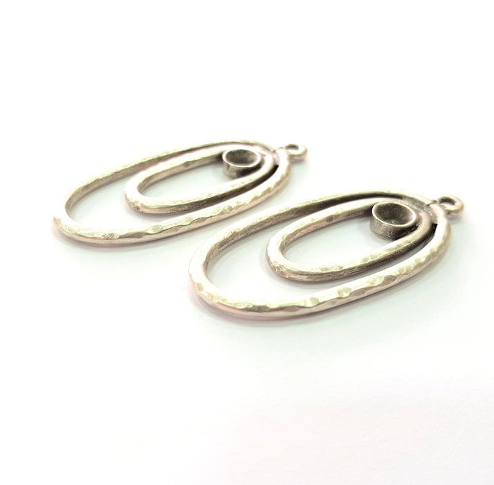 2 Silver Base Blank inlay Blank Earring Base Resin Blank Mosaic Mountings Antique Silver Plated Metal (43x20 mm)  G14190