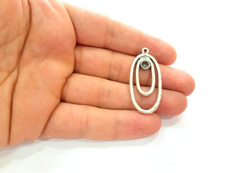 2 Silver Base Blank inlay Blank Earring Base Resin Blank Mosaic Mountings Antique Silver Plated Metal (43x20 mm)  G14190