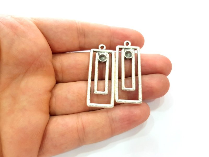2 Silver Base Blank inlay Blank Earring Base Resin Blank Mosaic Mountings Antique Silver Plated Metal (43x17 mm)  G14192