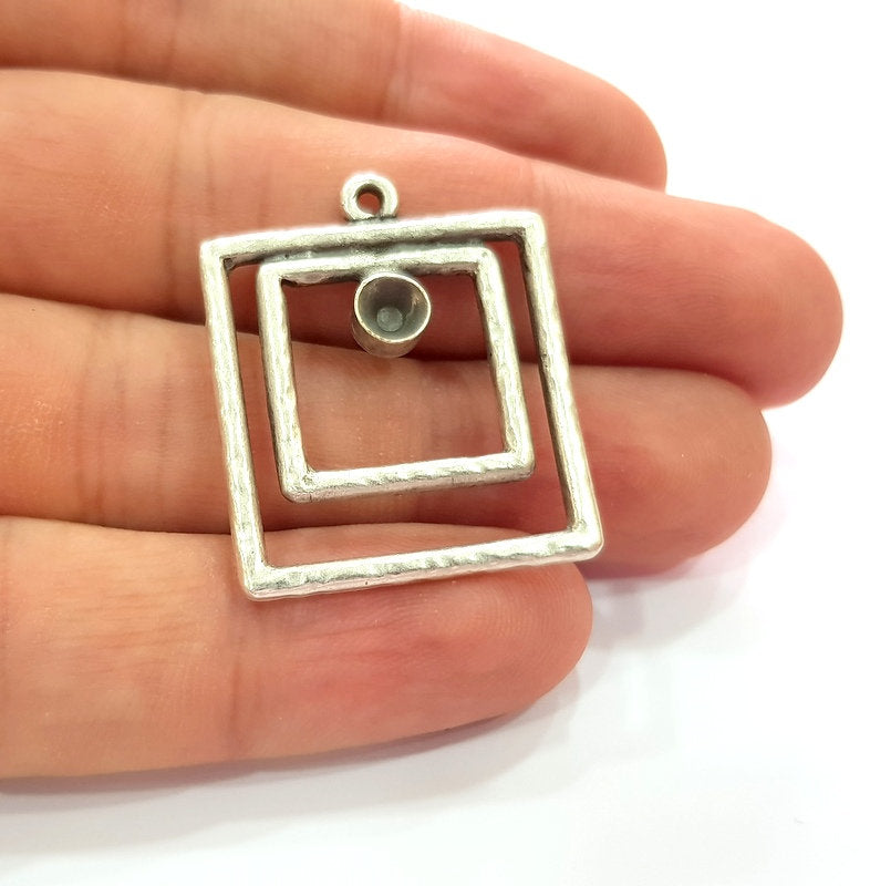 2 Silver Base Blank inlay Blank Earring Base Resin Blank Mosaic Mountings Antique Silver Plated Metal (32x27 mm)  G14194
