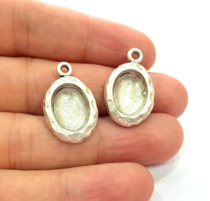 2 Silver Base Blank inlay Blank Earring Base Resin Blank Mosaic Mountings Antique Silver Plated Metal (14x10 mm blank )  G14195