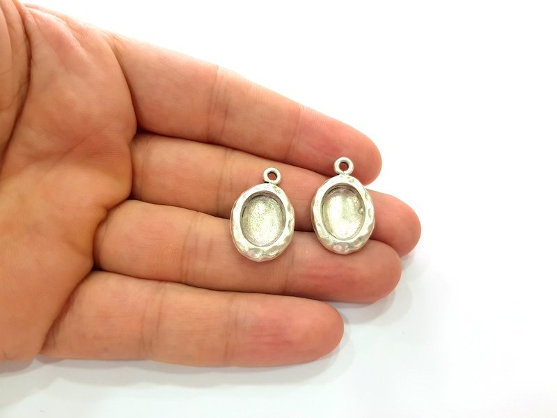 2 Silver Base Blank inlay Blank Earring Base Resin Blank Mosaic Mountings Antique Silver Plated Metal (14x10 mm blank )  G14195