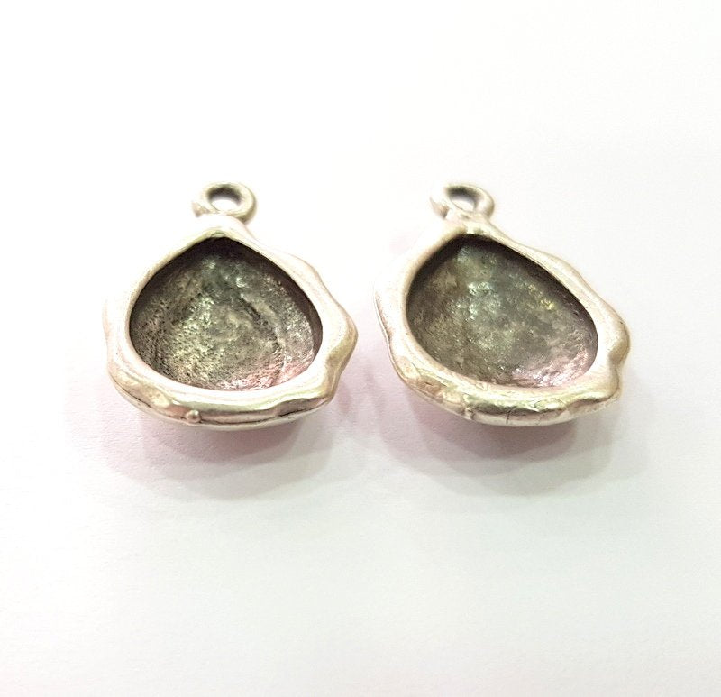 2 Silver Base Blank inlay Blank Earring Base Resin Blank Mosaic Mountings Antique Silver Plated Metal (18x13 mm blank )  G14198