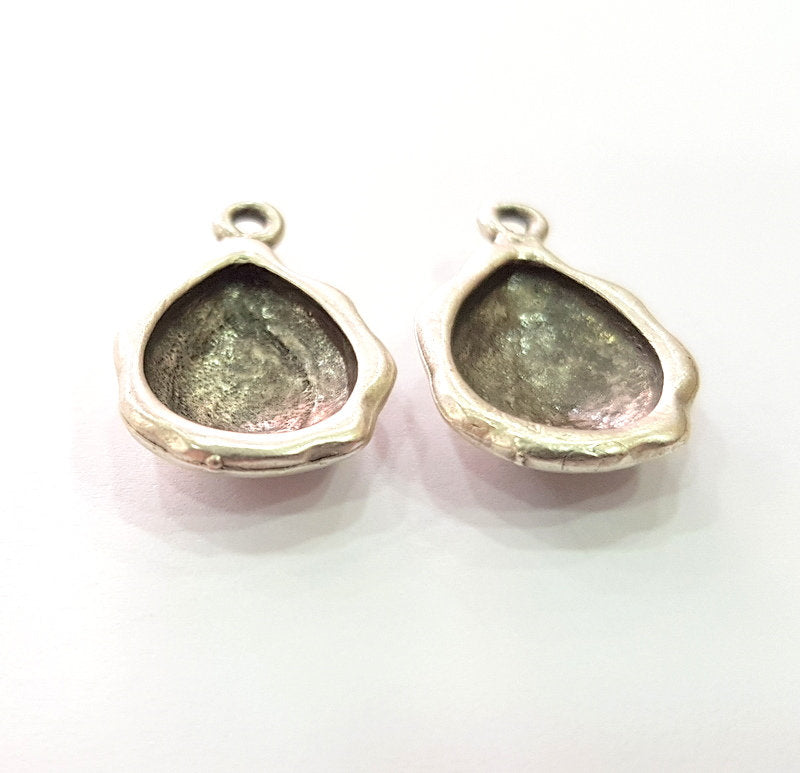 2 Silver Base Blank inlay Blank Earring Base Resin Blank Mosaic Mountings Antique Silver Plated Metal (18x13 mm blank )  G14198