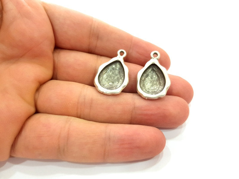 2 Silver Base Blank inlay Blank Earring Base Resin Blank Mosaic Mountings Antique Silver Plated Metal (18x13 mm blank )  G14198