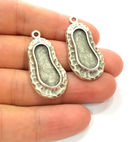 2 Silver Base Blank inlay Blank Earring Base Resin Blank Mosaic Mountings Antique Silver Plated Metal (23x9 mm blank )  G16451