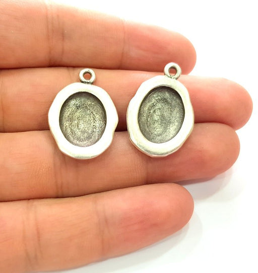 2 Silver Base Blank inlay Blank Earring Base Resin Blank Mosaic Mountings Antique Silver Plated Metal (18x13 mm blank )  G14205