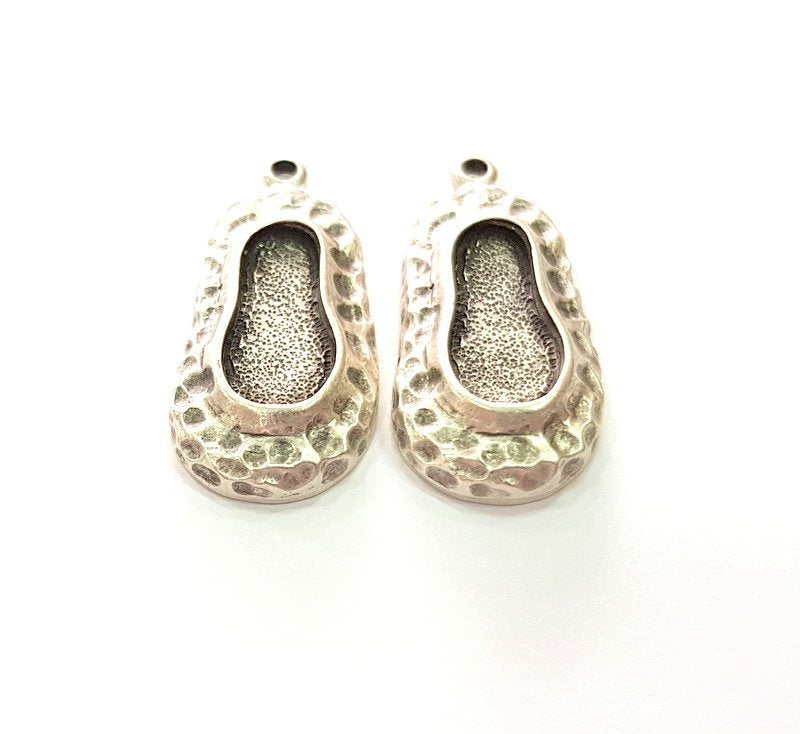2 Silver Base Blank inlay Blank Earring Base Resin Blank Mosaic Mountings Antique Silver Plated Metal (17x7 mm blank )  G14207