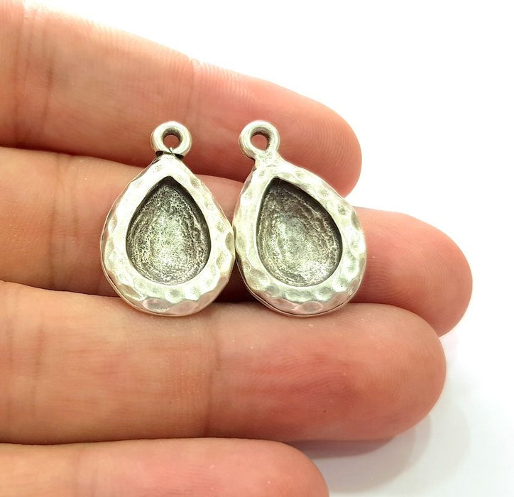 2 Silver Base Blank inlay Blank Earring Base Resin Blank Mosaic Mountings Antique Silver Plated Metal (14x10 mm blank )  G14211