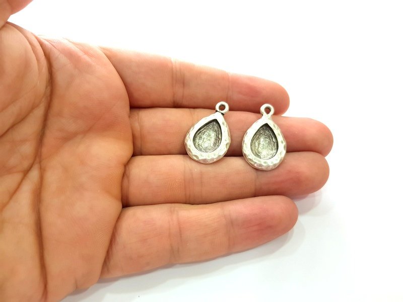 2 Silver Base Blank inlay Blank Earring Base Resin Blank Mosaic Mountings Antique Silver Plated Metal (14x10 mm blank )  G14211