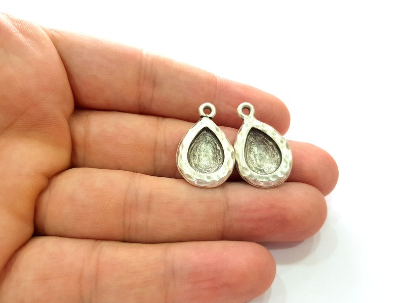 2 Silver Base Blank inlay Blank Earring Base Resin Blank Mosaic Mountings Antique Silver Plated Metal (14x10 mm blank )  G14211